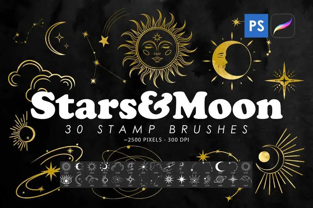 Stars & Moon Stamp Brushes Free Download